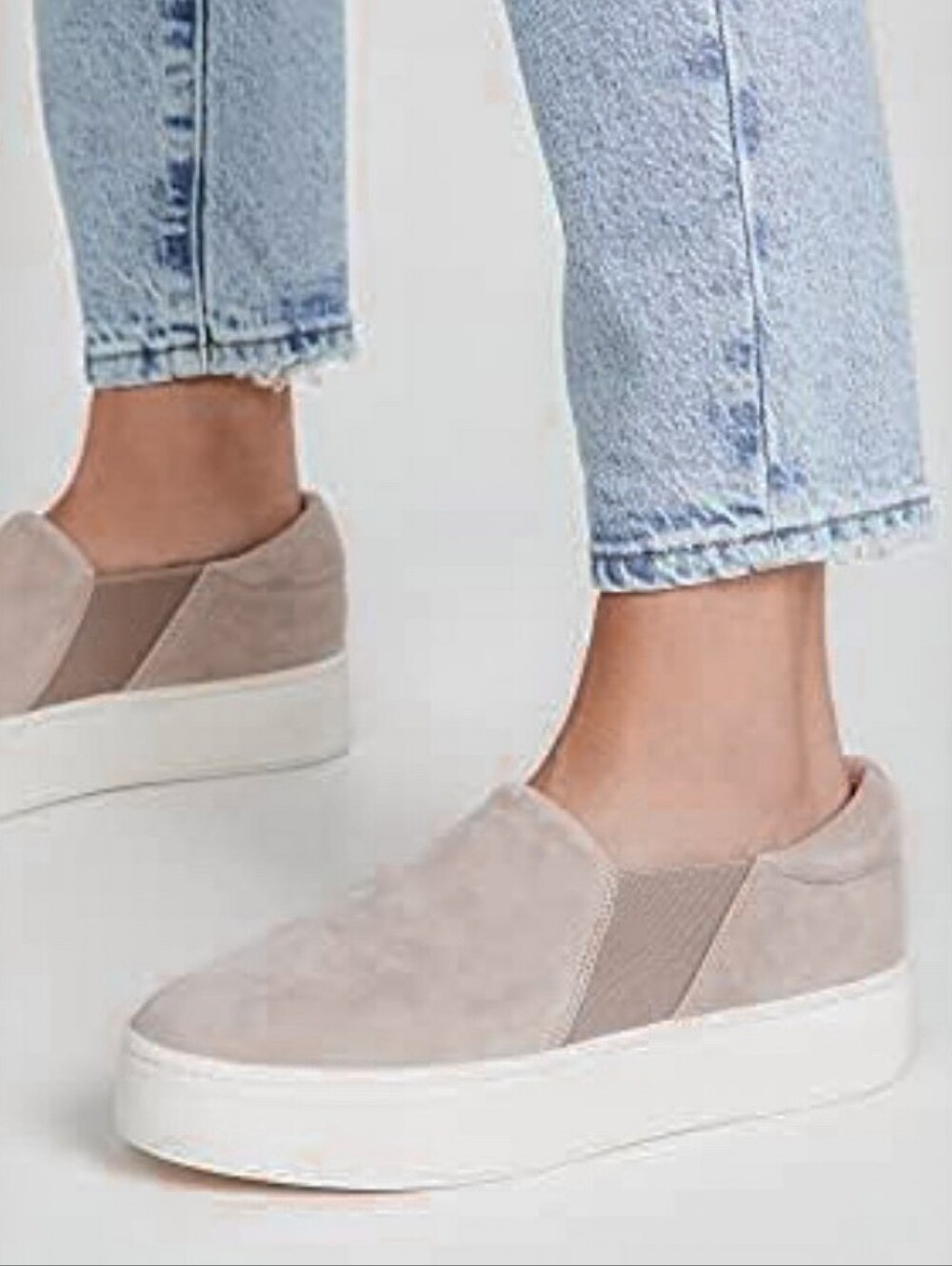 New Clarks Women's Taupe Leather Suede Layton Band Slip-On Comfort Sneakers